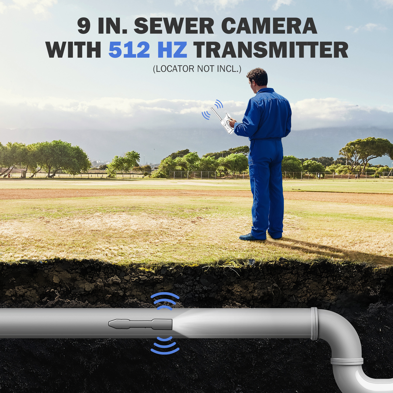 9" Self-Leveling Sewer Inspection Camera 512Hz 230ft/70m Digital Length Counter