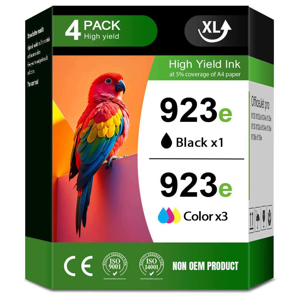 923XL 923e Ink Cartridges Combo 4-Pack for OfficeJet Pro 8120e 8130e with Chip