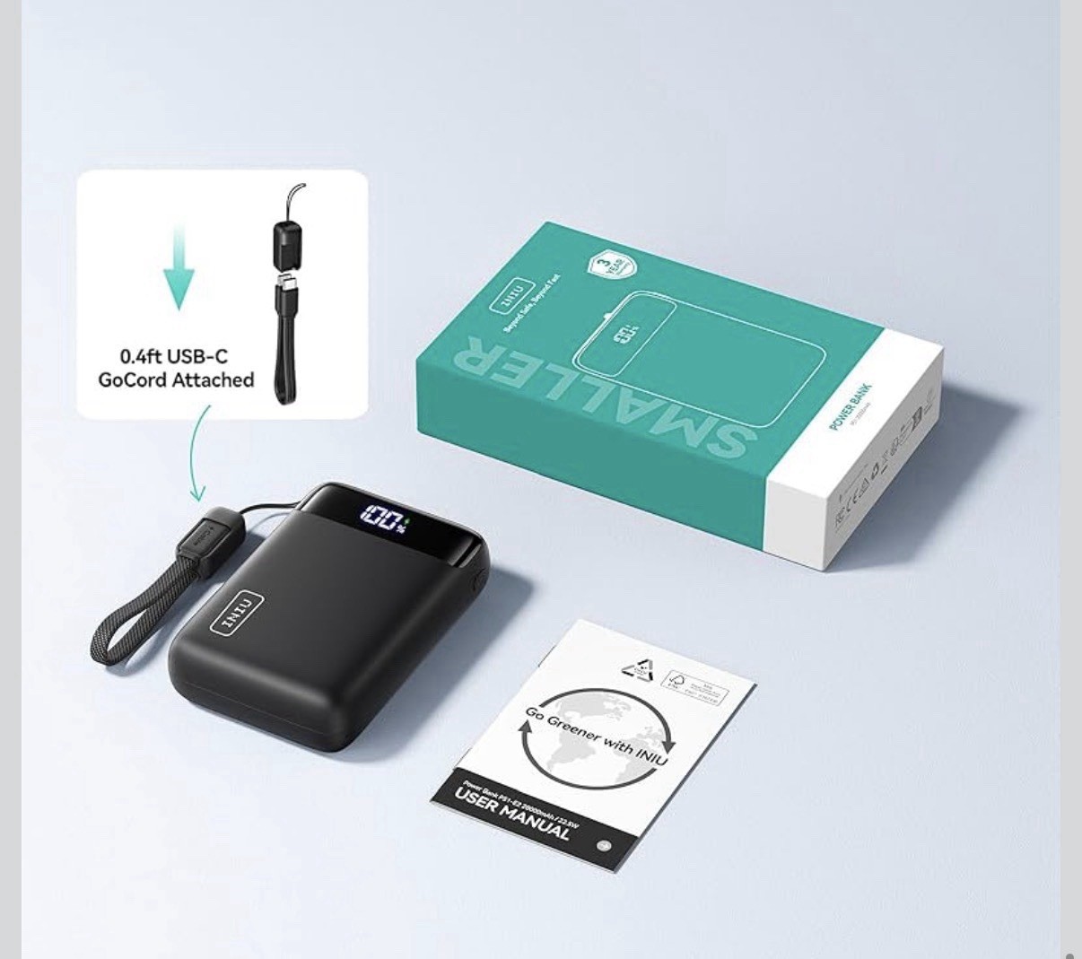 INIU Portable Charger Smallest 22.5W 20000mAh USB C in&Out Power Bank Fast Charg