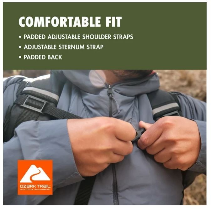 Ozark Trail Hiker Backpack 25 Liter, Black, Polyester, Adult, Teen