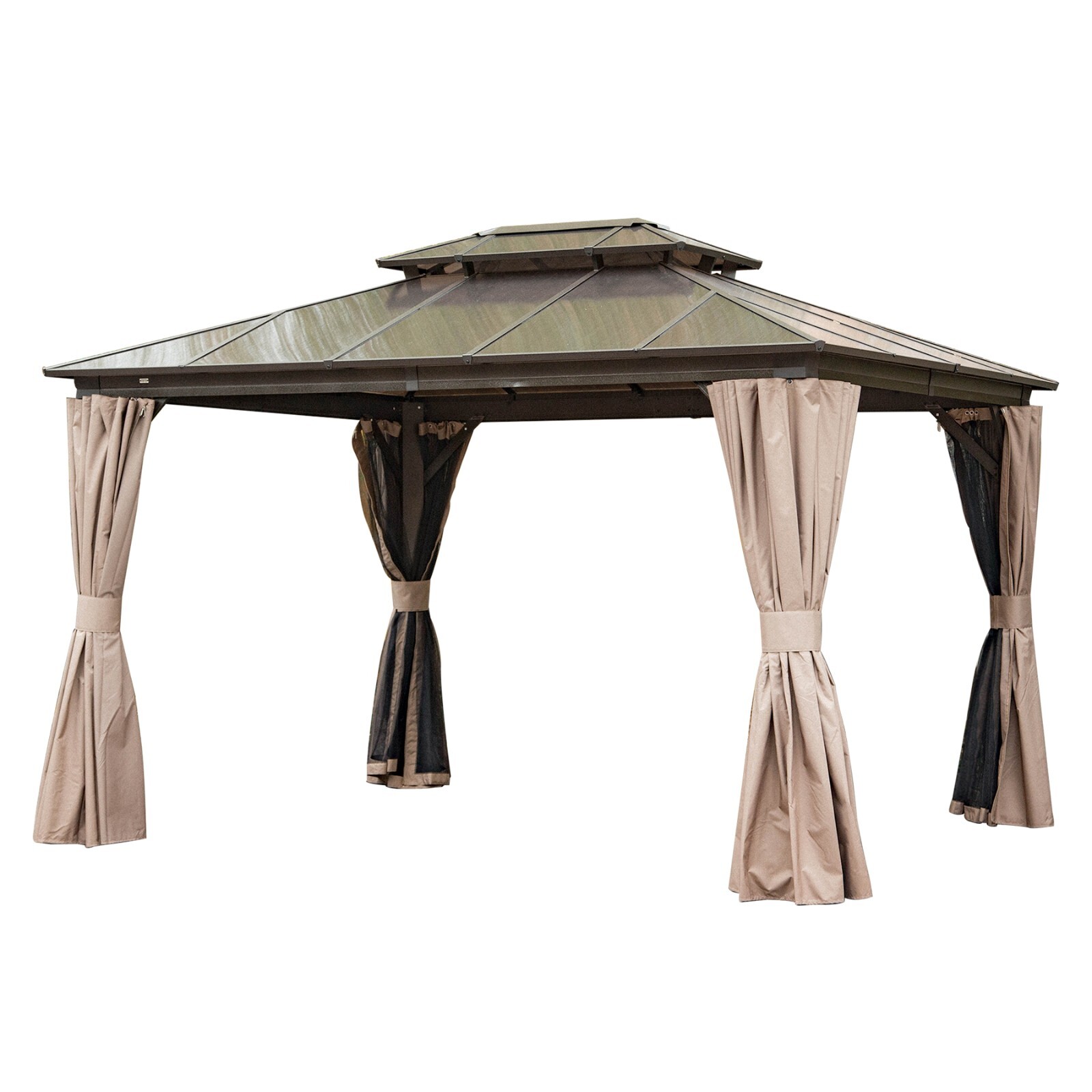 Domi 10x12ft Hardtop Gazebo Double Polycarbonate Roof Canopy W/Curtains and Net