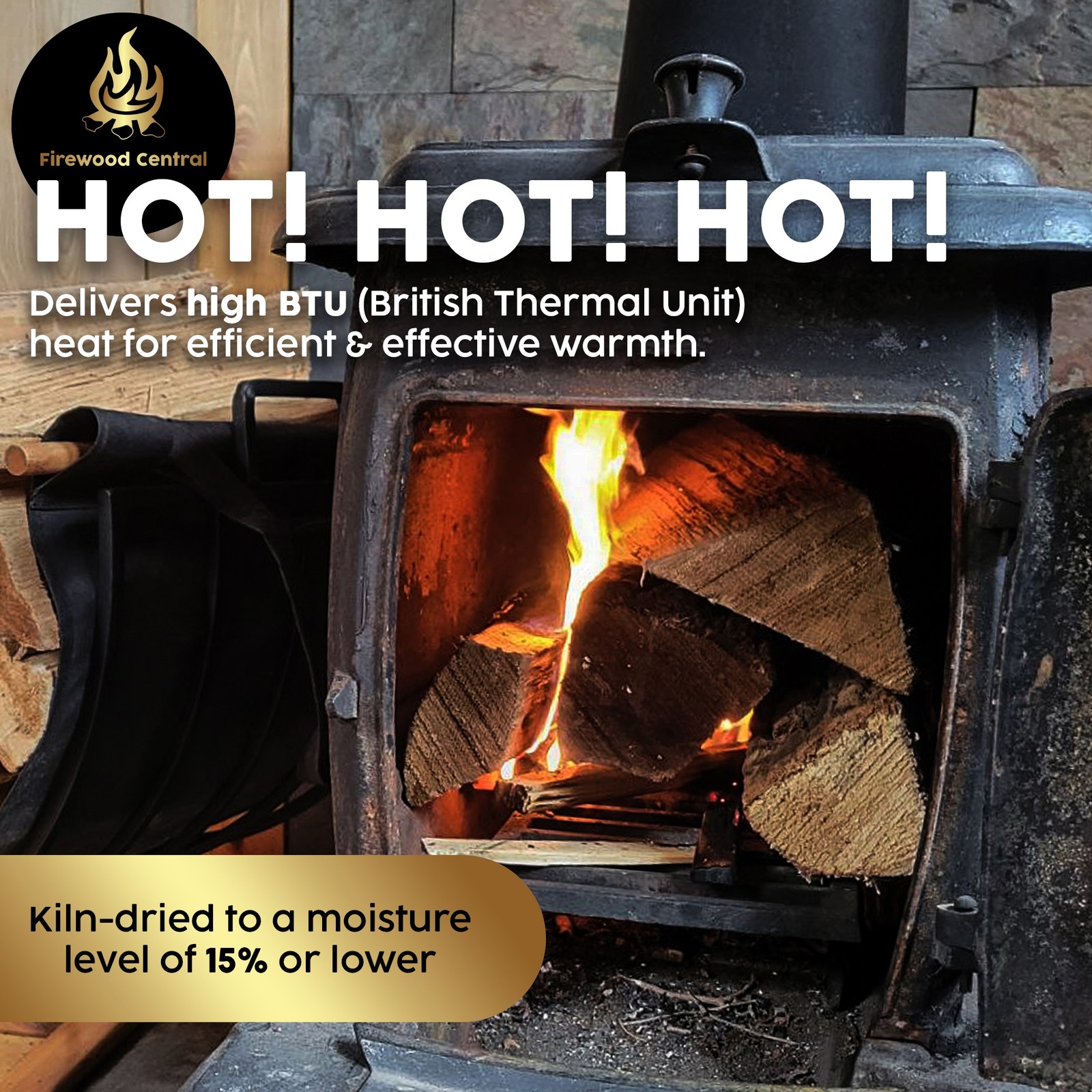 Firewood Central Kiln-Dried Hickory 16" Splits (14–18) – Clean Burn, USA Sourced