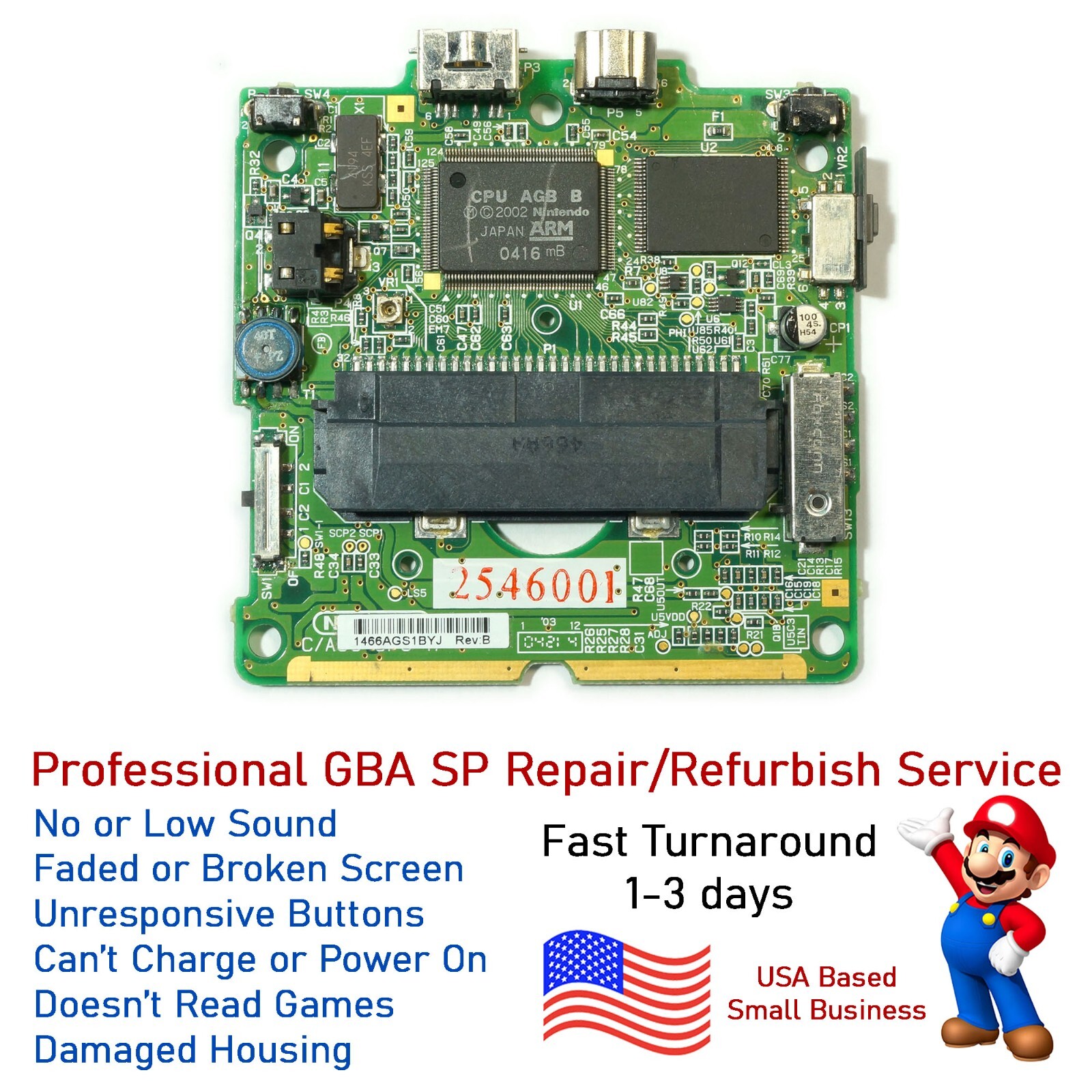 Nintendo Gameboy Advance GBA SP Mail In Repair Service - Power / Charging issues