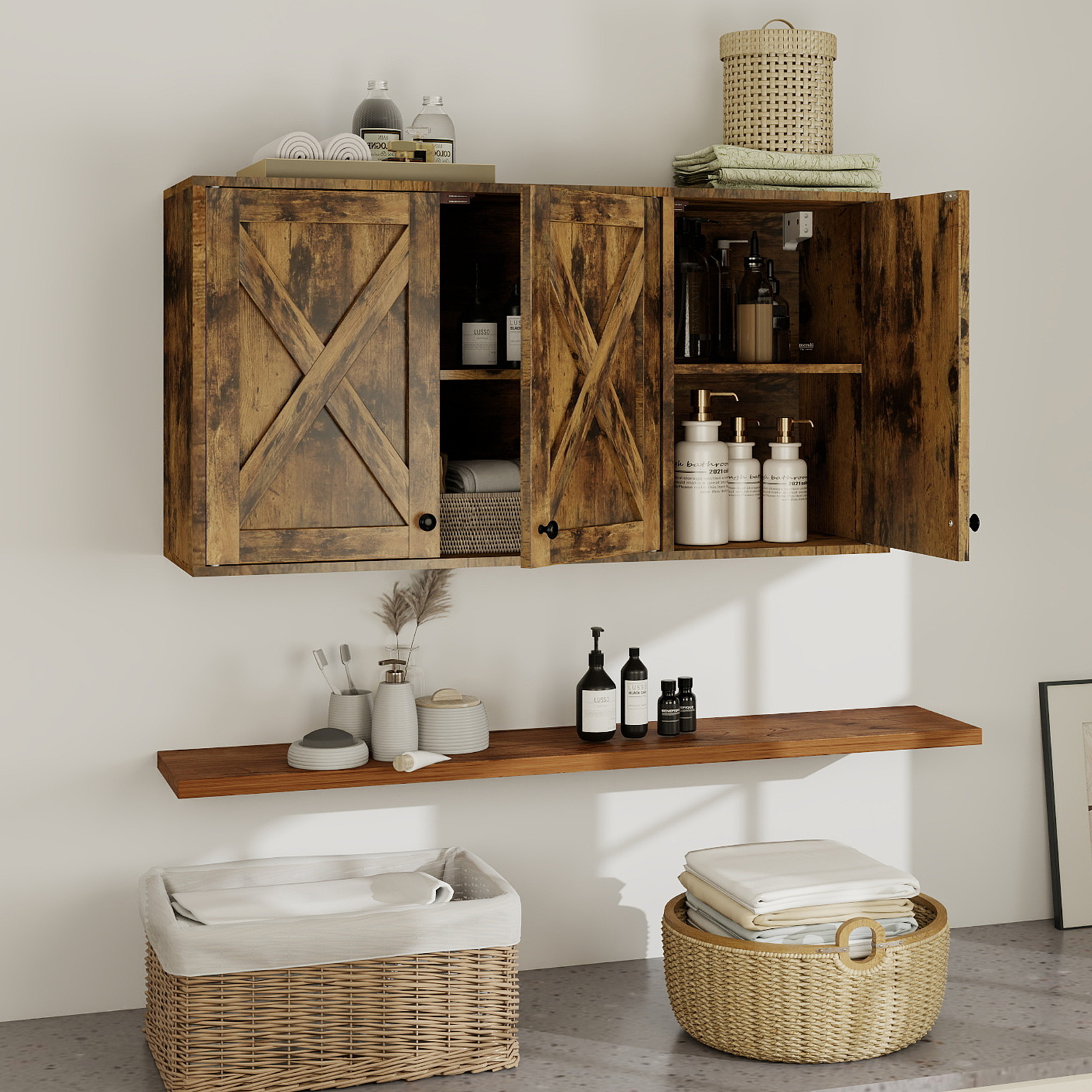 36" 3-Door Wall Cabinet – Storage Organizer for Bathroom, Laundry Room, Kitchen