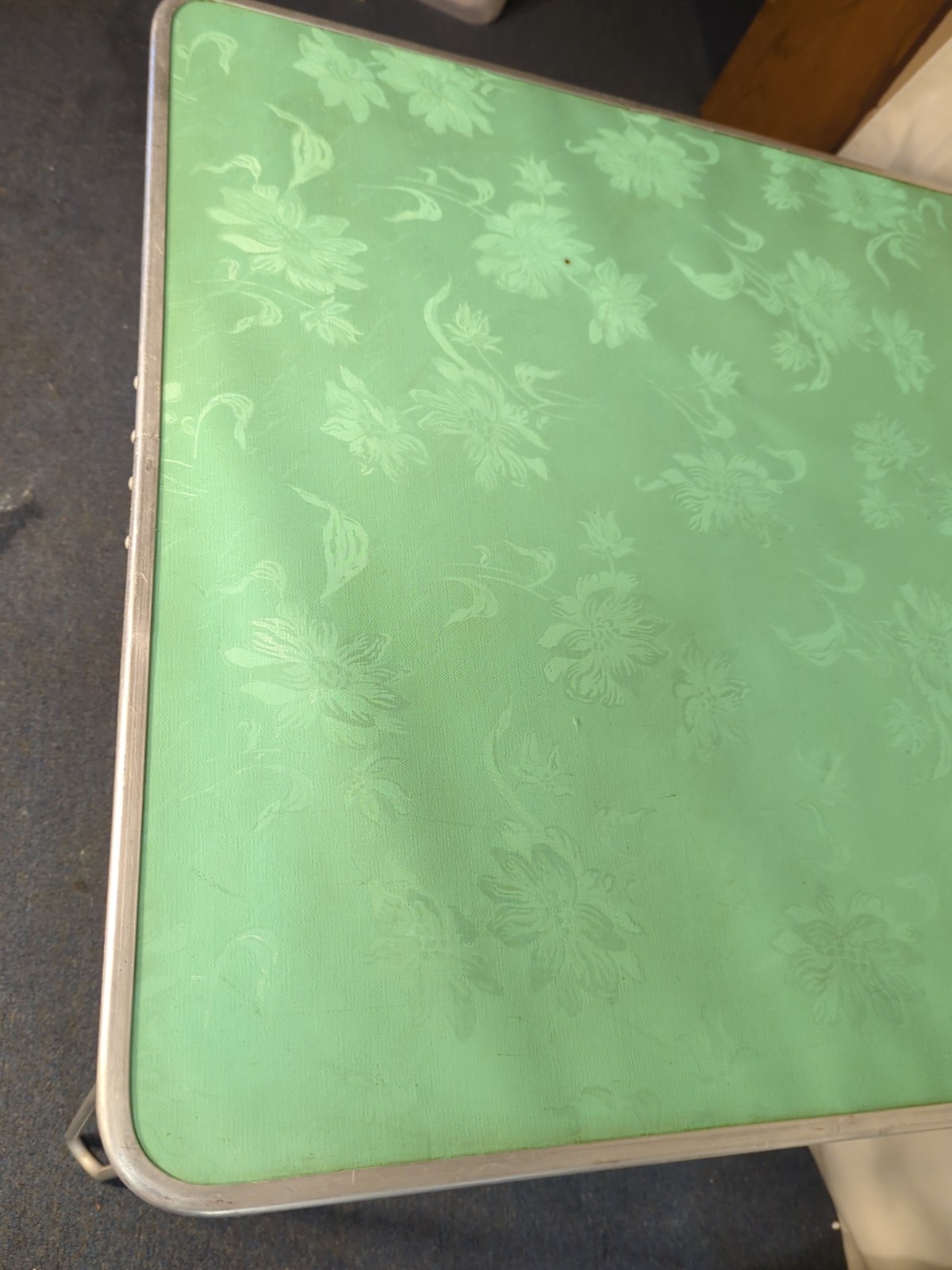 Vtg Retro Card Table Aluminum Green Portable 60s Scroll Legs MCM Mid Century