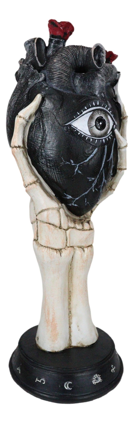 Gothic Alchemy Skeleton Hand Holding Black Anatomy Heart With Evil Eye Figurine