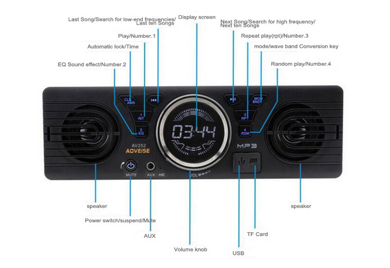 AV252B 12V Car Cadio Stereo Bluetooth MP3/ WMA Single 1 Din USB TF FM