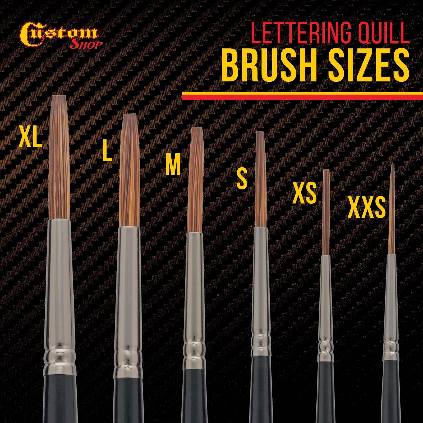 6 Sign Painting Lettering Quill Brushes, Sizes XL LG MED SM XSM XXSM Paint Brush