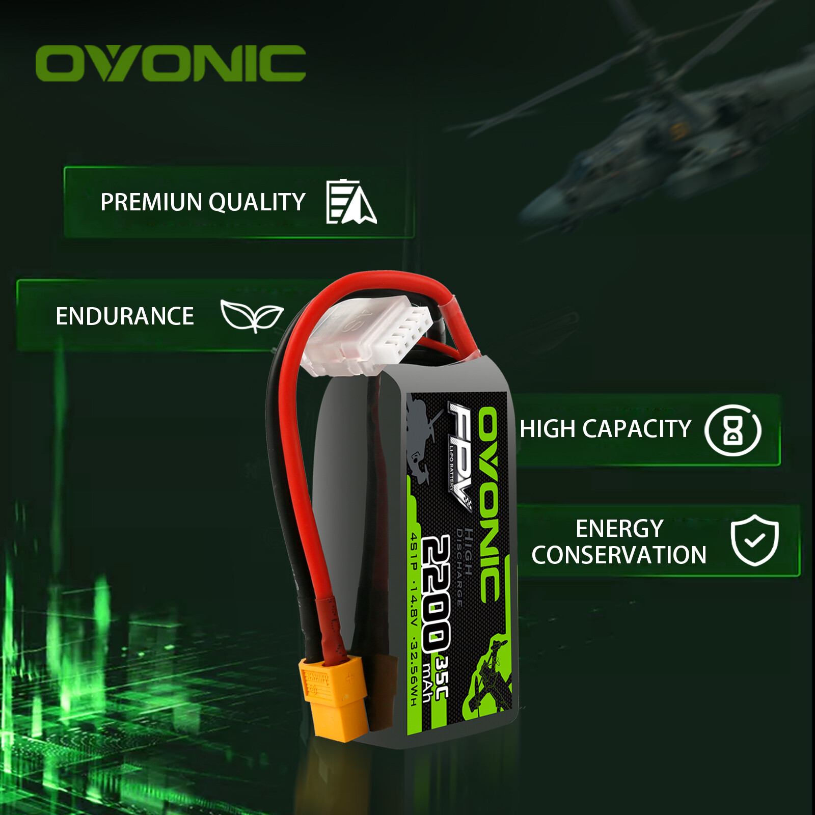 OVONIC 35C 2200mAh 14.8V 4S Lipo Battery With XT60 Plug For RC Aircraft jet Boat