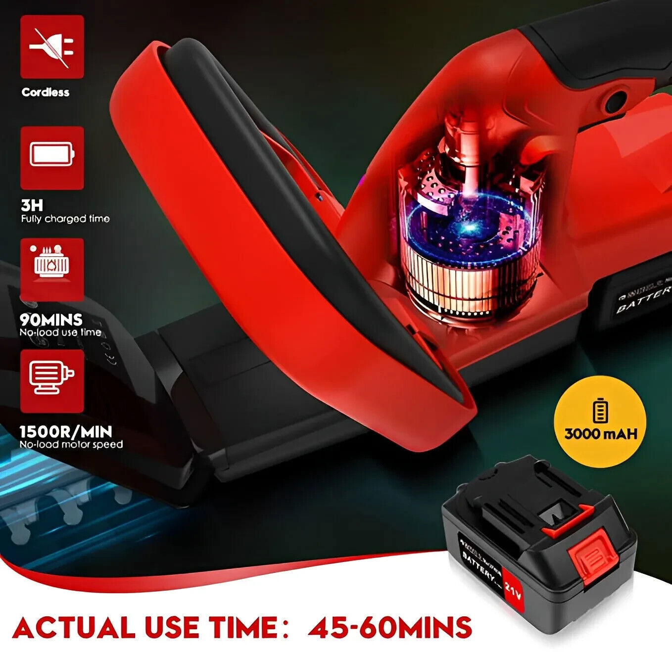 22 Inch Handheld Electric Cordless Hedge Trimmer Bush Trimmer with 21V Battery