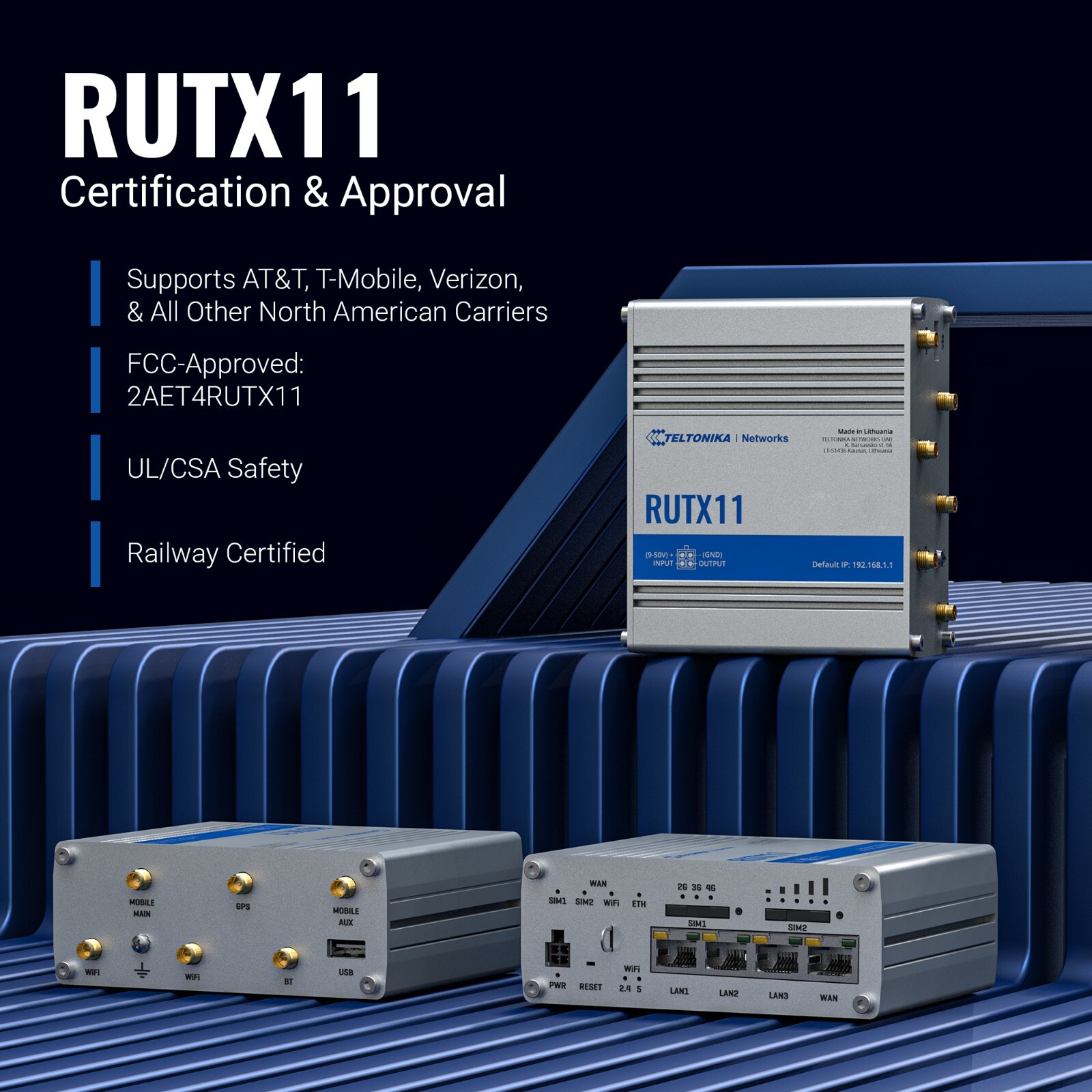 Teltonika RUTX11 LTE Wifi Cellular Router - 4G LTE (CAT6) TELRUTX11100400