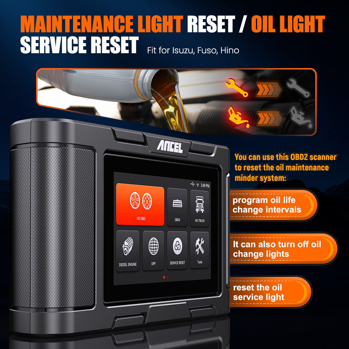 ANCEL Heavy Duty Truck Scanner DPF Regen for Freightliner Kenworth International