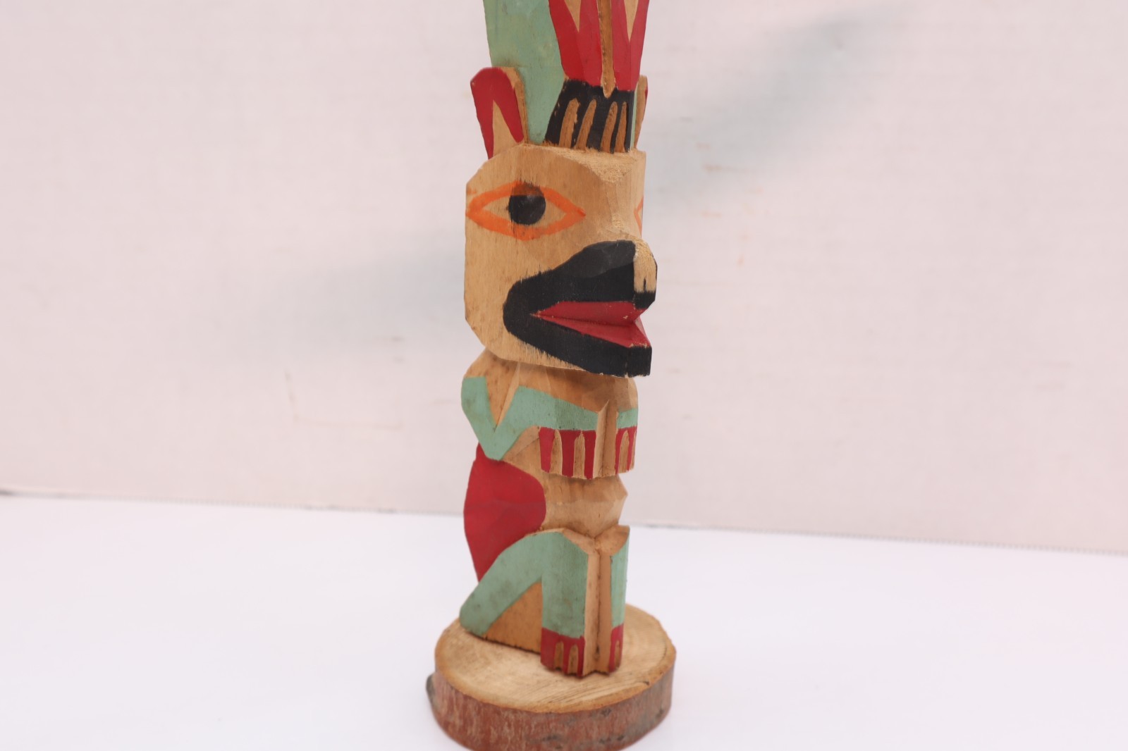 Vintage Northwest Coast Wood Carved Totem Pole 12.75" Tall Alaskan Sculpture