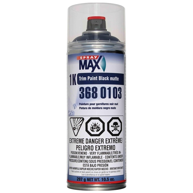 SprayMax 3680103 1K Trim Paint, 10.5 oz Aerosol Can, Matt Black, Liquid, 5.4 sq