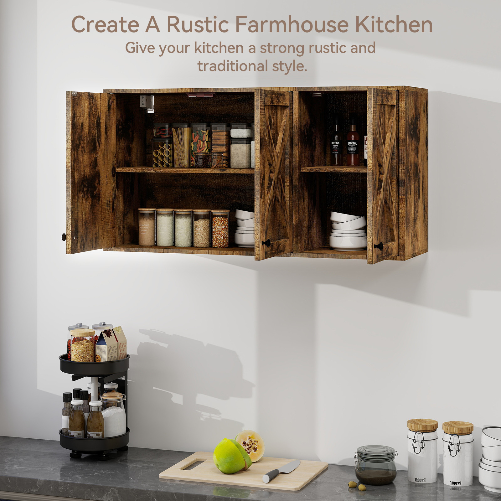 36" 3-Door Wall Cabinet – Storage Organizer for Bathroom, Laundry Room, Kitchen