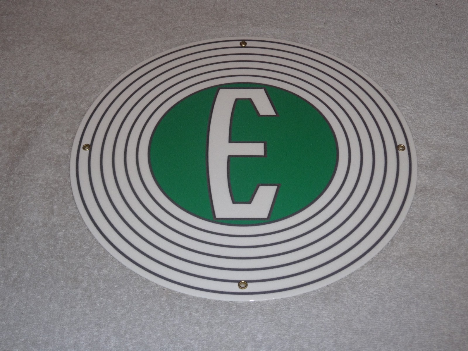 VINTAGE FORD "E" EDSEL 11 3/4" PORCELAIN METAL CAR, TRUCK, GASOLINE & OIL SIGN E