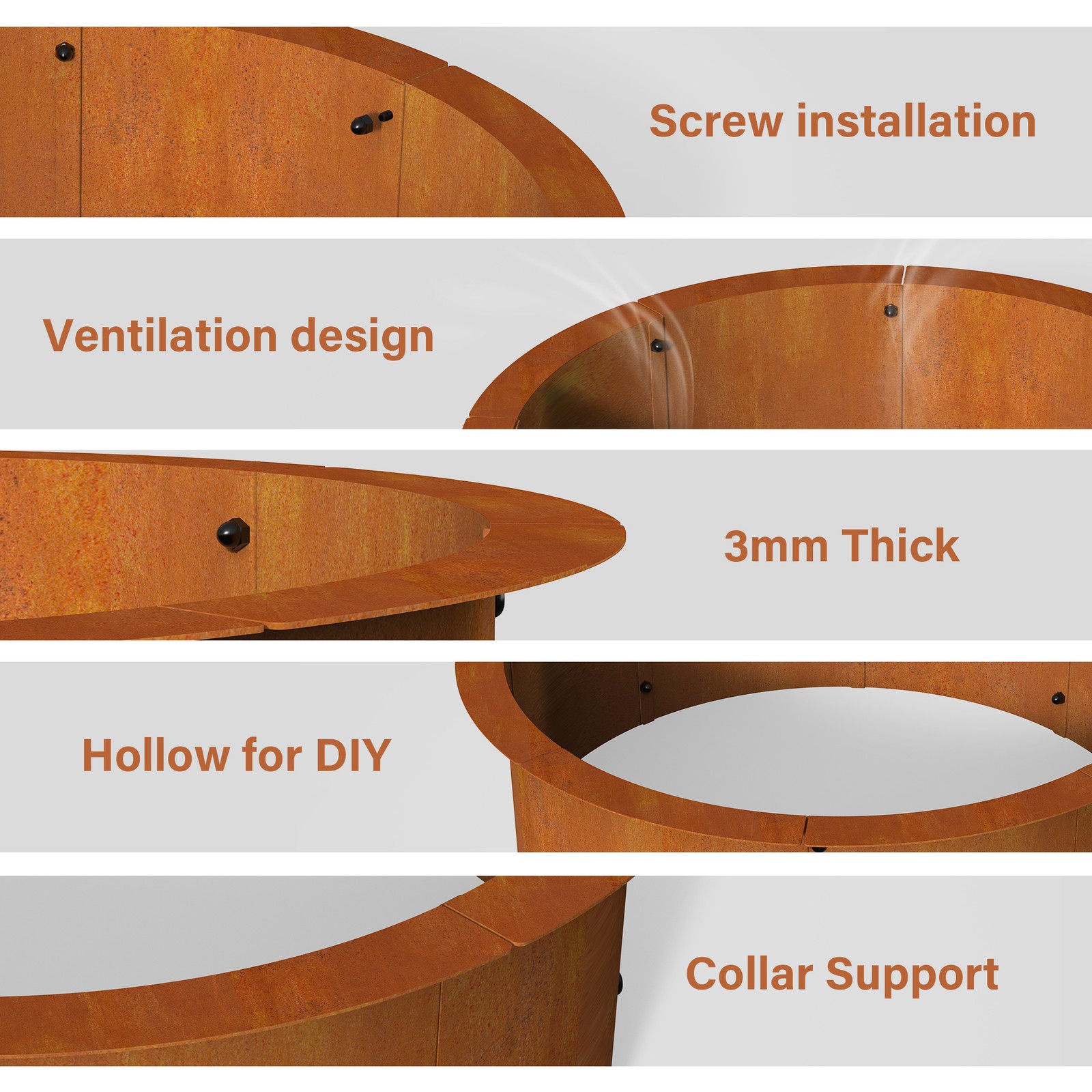 Fire Pit Ring Outdoor Wood Burning Fire Pit Outer 43.3 Inch Camping Fire Ring