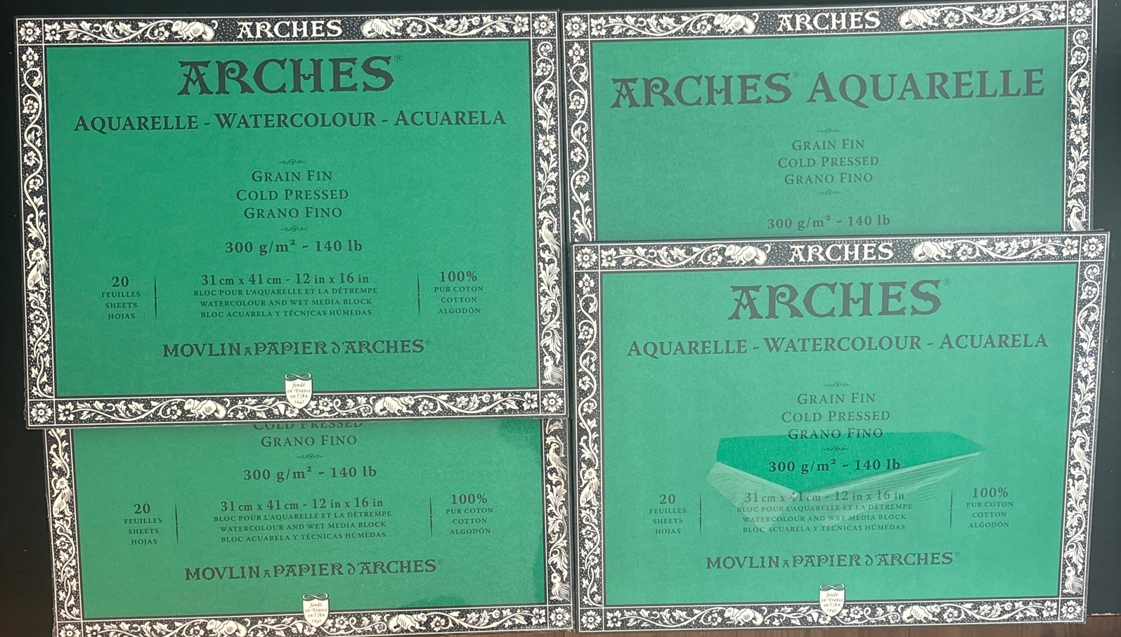Aqvarelle Arches Watercolor Paper Block Cold Press, 12X16 Lot Of 4 C162