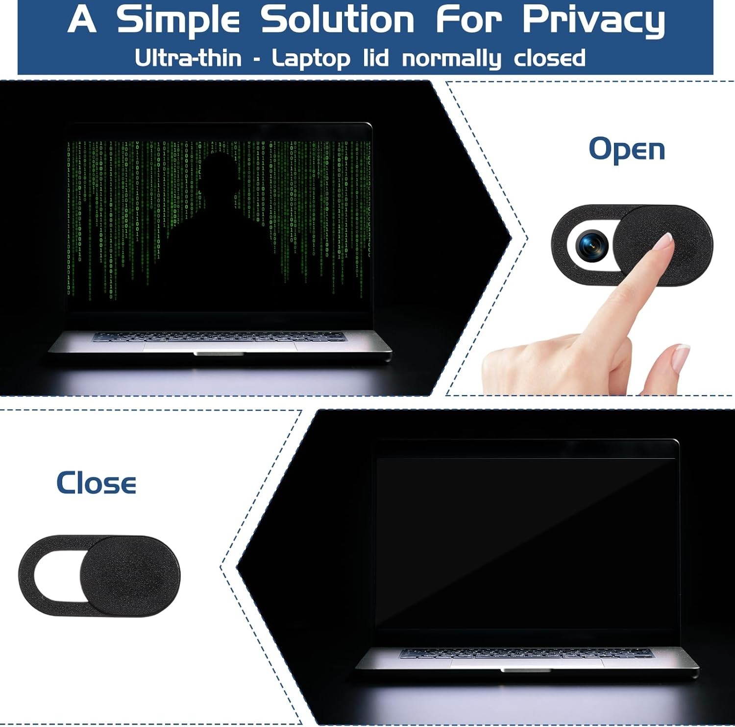 50 Pcs Black Ultra-Thin Webcam Cover Slide, Laptop Camera Privacy Protectors