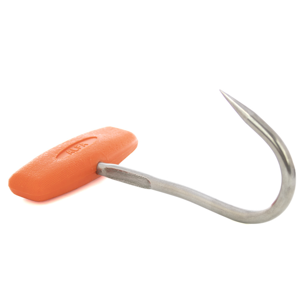 Boning Hook .25" Diameter and 5" Long T-shaped Stainless Steel Hook, Red Handle