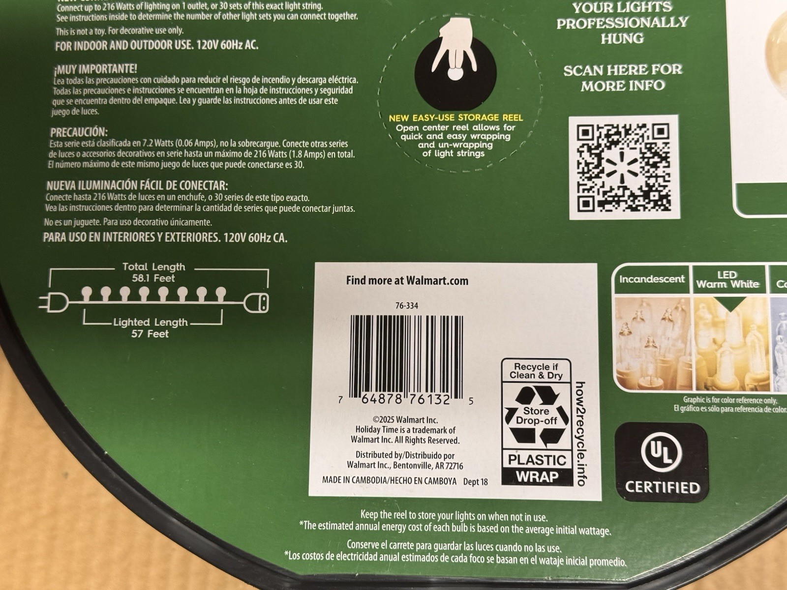 NEW 2025! HOLIDAY TIME 100 WARM WHITE LED Super Bright G30 Lights GRN Wire 58.1'