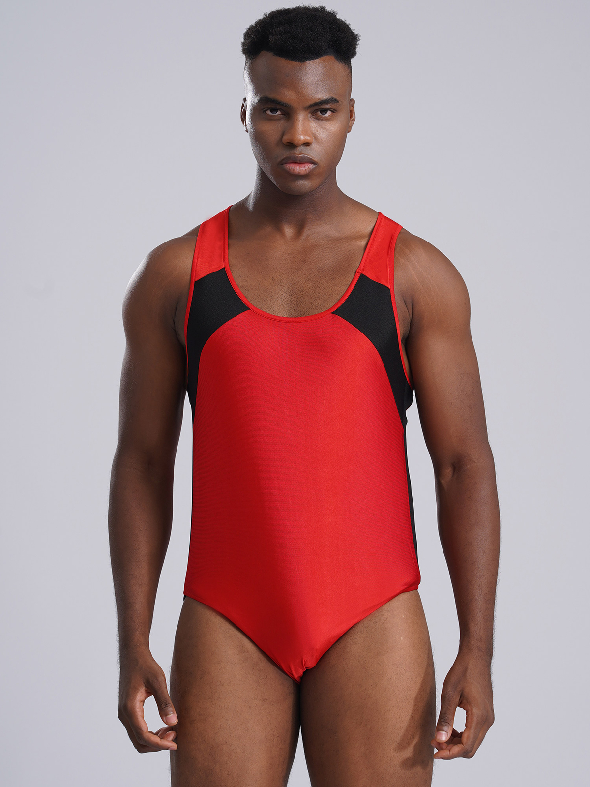 US~ Men's Sleeveless Tank Bodysuit Gymnastics Athletic Leotard Wrestling Singlet