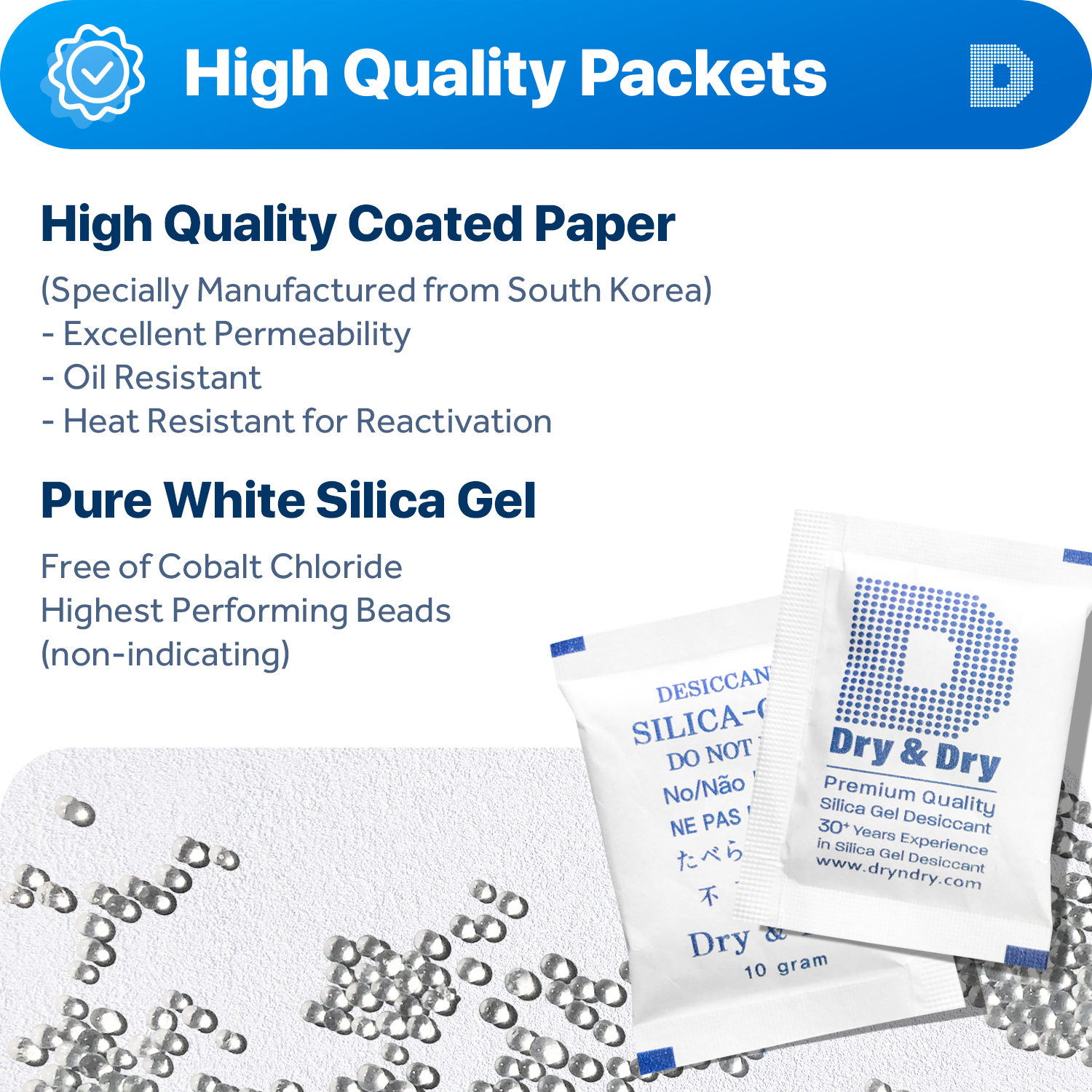 10 Gram x 1,500 PK "Dry & Dry" Silica Gel Packets(Reusable)-FDA Compliant