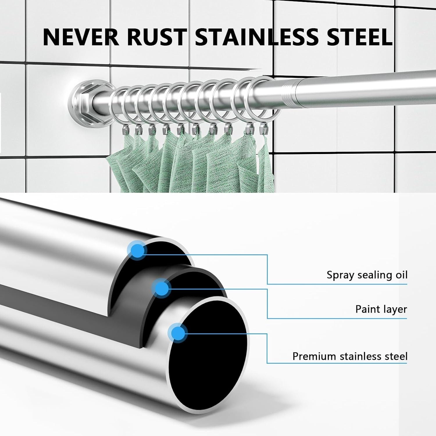 Shower Curtain Rod 27-79 Inches, Adjustable Tension Shower Rod No Drilling, No S