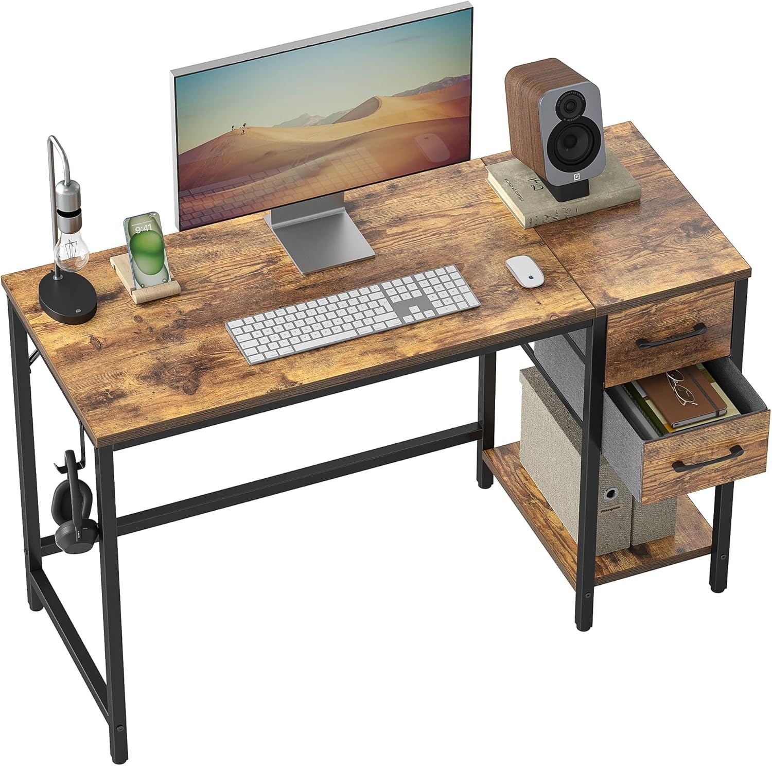 40 Inch Small Desk with 2 Drawers: Writing & Study Table for Home Office