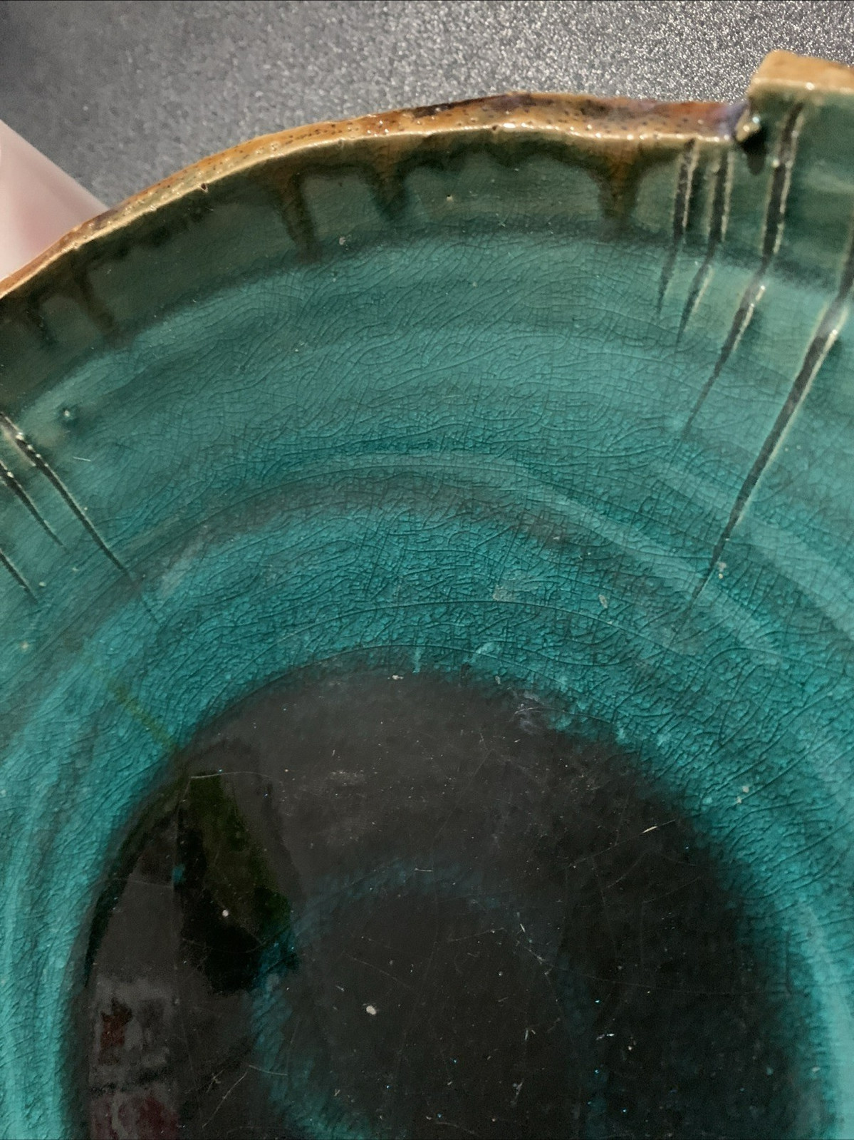 Vintage Mission Style Pottery Dragonfly Collectable Art Pottery Green Bowl 11"