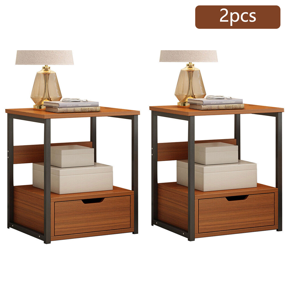 Set of 1/2 Wood Nightstand End Table Bedroom Storage Coffee Side Bedside Table