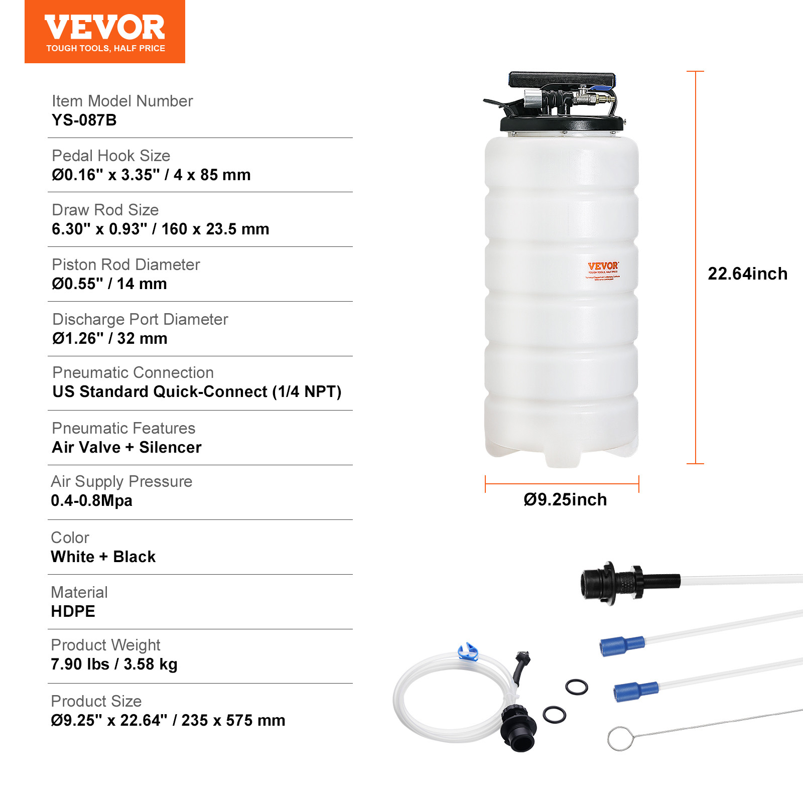 VEVOR Fluid Extractor Pneumatic or Manual Oil Change Vacuum Pump 4 Gallons/15L
