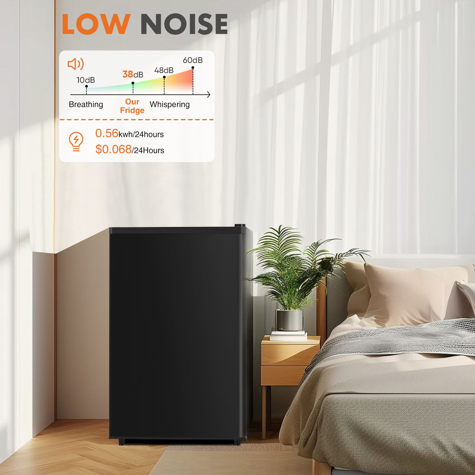 Mini Fridge with Freezer 3.2 Cu.Ft Refrigerator Low Noise Adjustable Thermostat