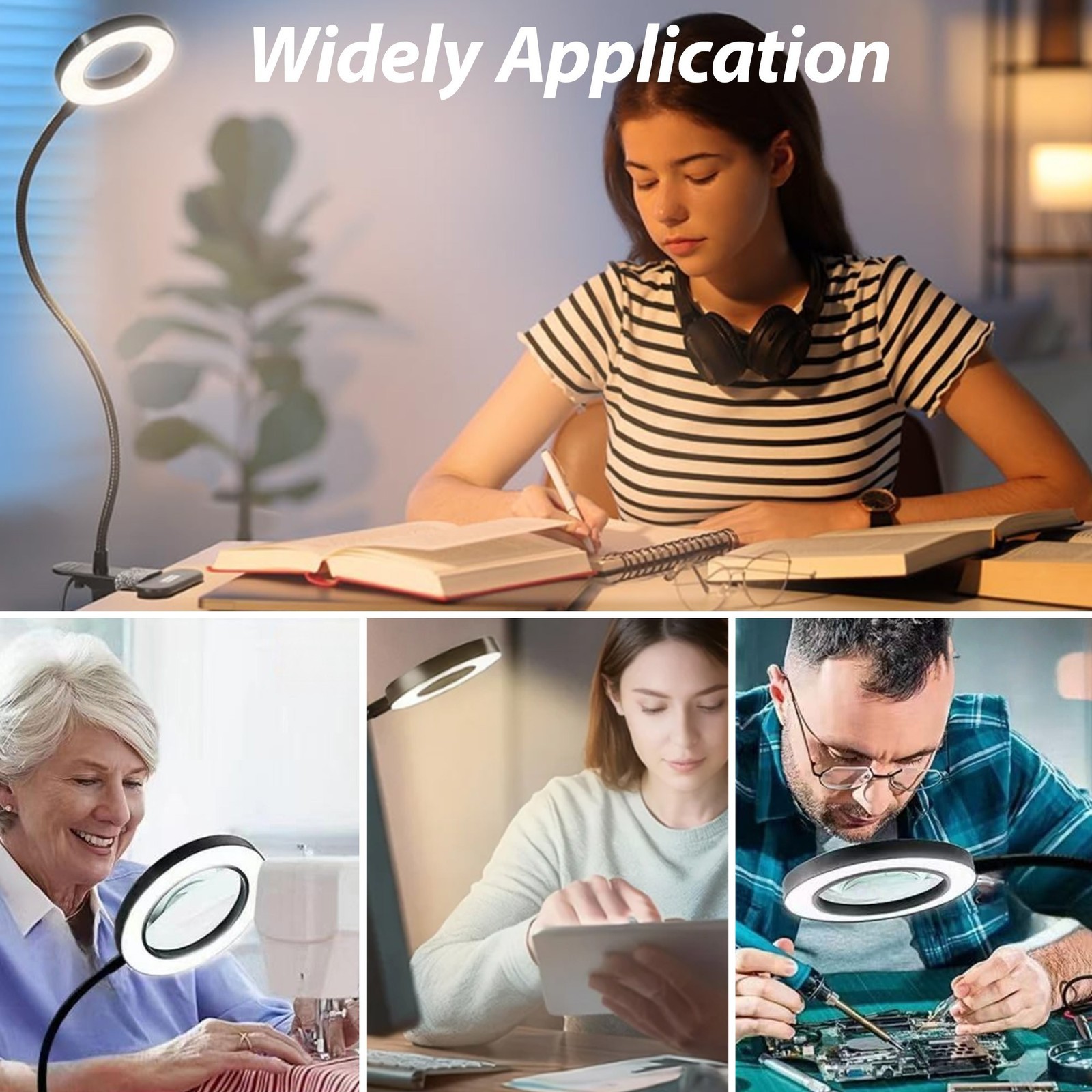 10X Magnifying Glass with Light Clip On Desk Magnifier 48 LED 3 Modes Dimmable