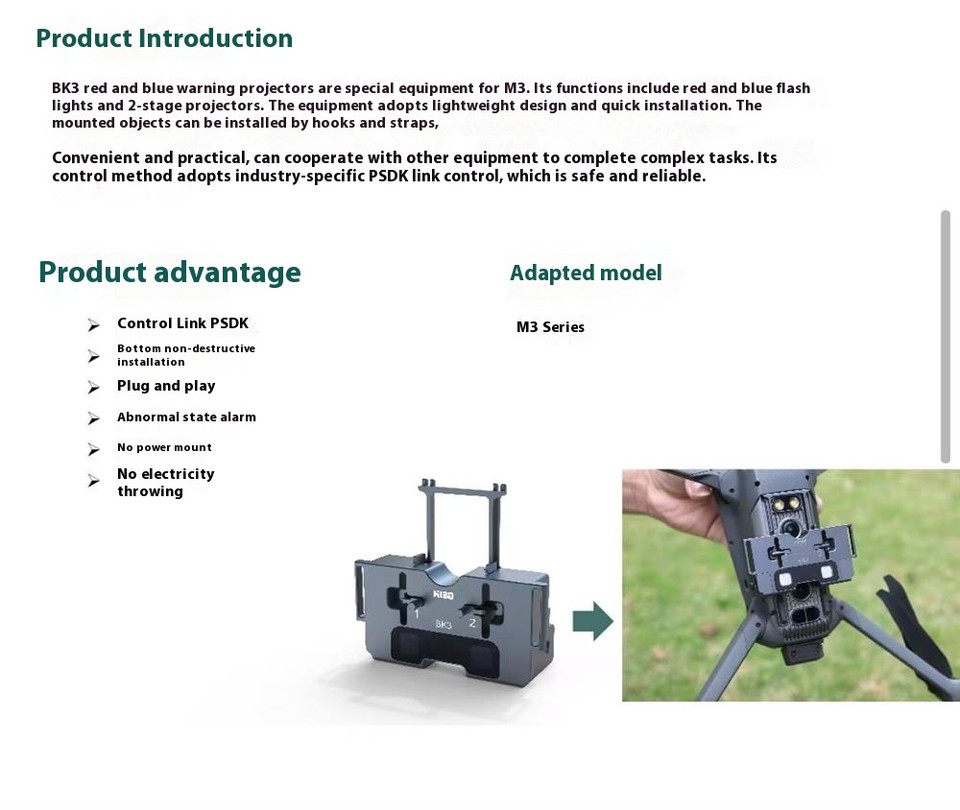 BK3 Red & Blue Warning LED Light 2-Stage Throwing Device for DJI M3T/M3E Drone