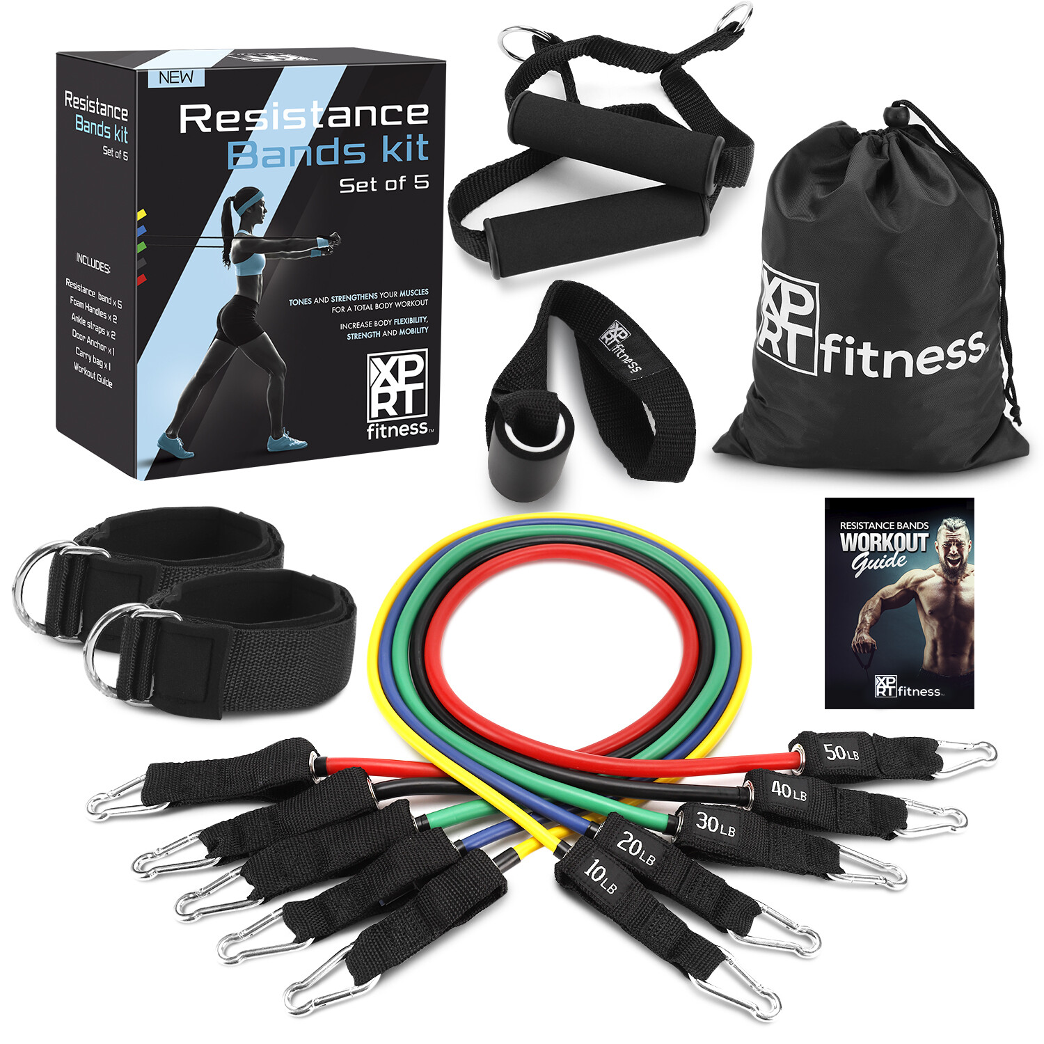 XPRT Fitness 11 PCS Resistance Bands Set Home Gym Exercise Tube Bands Training