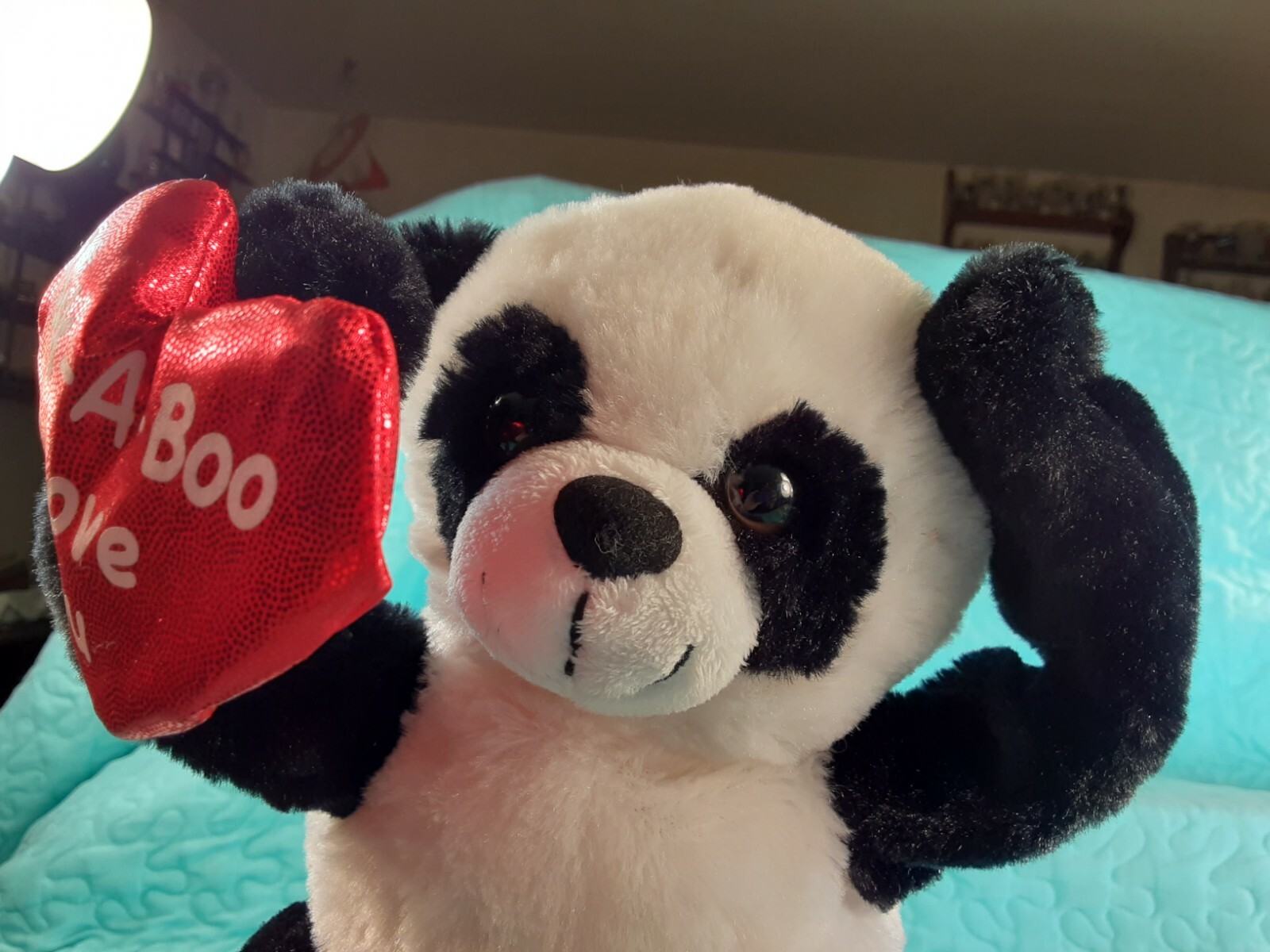 PANDA BEAR Peek A Boo I Love you Battery Operated Plush Arms & Ballown Move