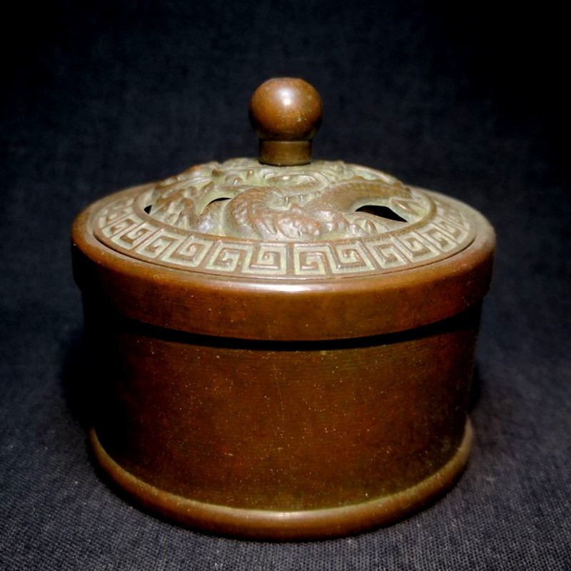 2.7" Mark Old Antique Chinese Bronze Dragon Censer Incense burner Censer Statue