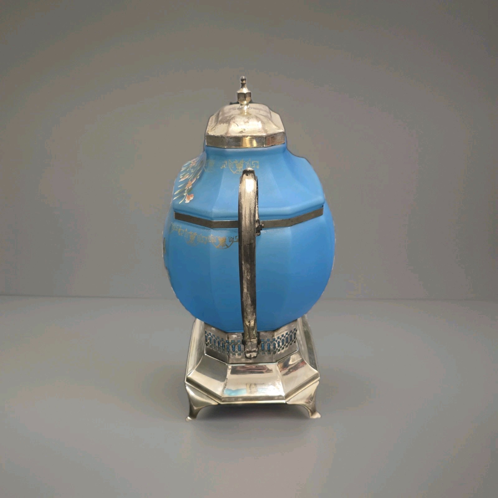 Century Silver Plate Company Blue Glass Hand Painted Samovar Patent Sept 28 1926