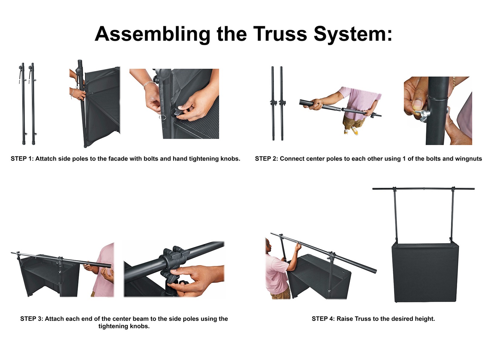 Rockville ROCKBOOTH TRUSS V2 DJ Booth Table Facade w/Shelves+Lighting Truss+Bag