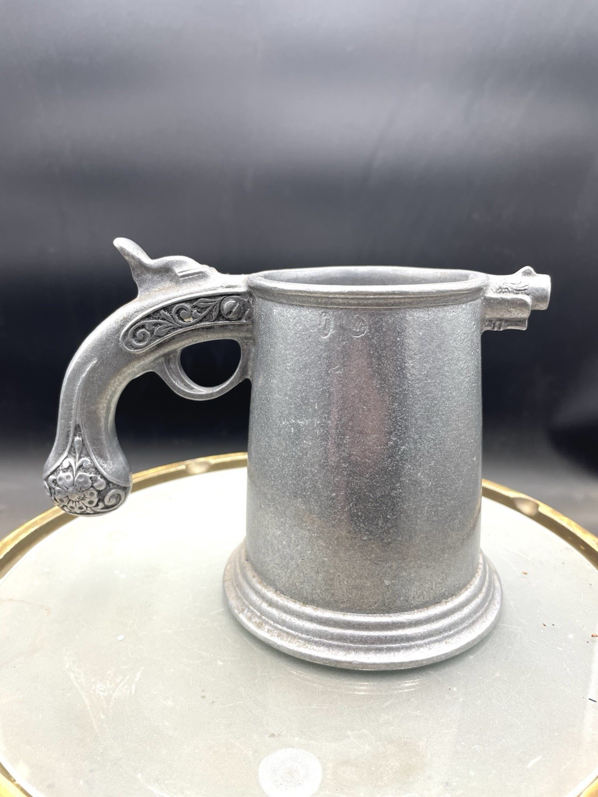 Vintage Beer Mug Tankard Stein Wilton Pewter Flintlock Pistol Gun Handle 7”x 5”
