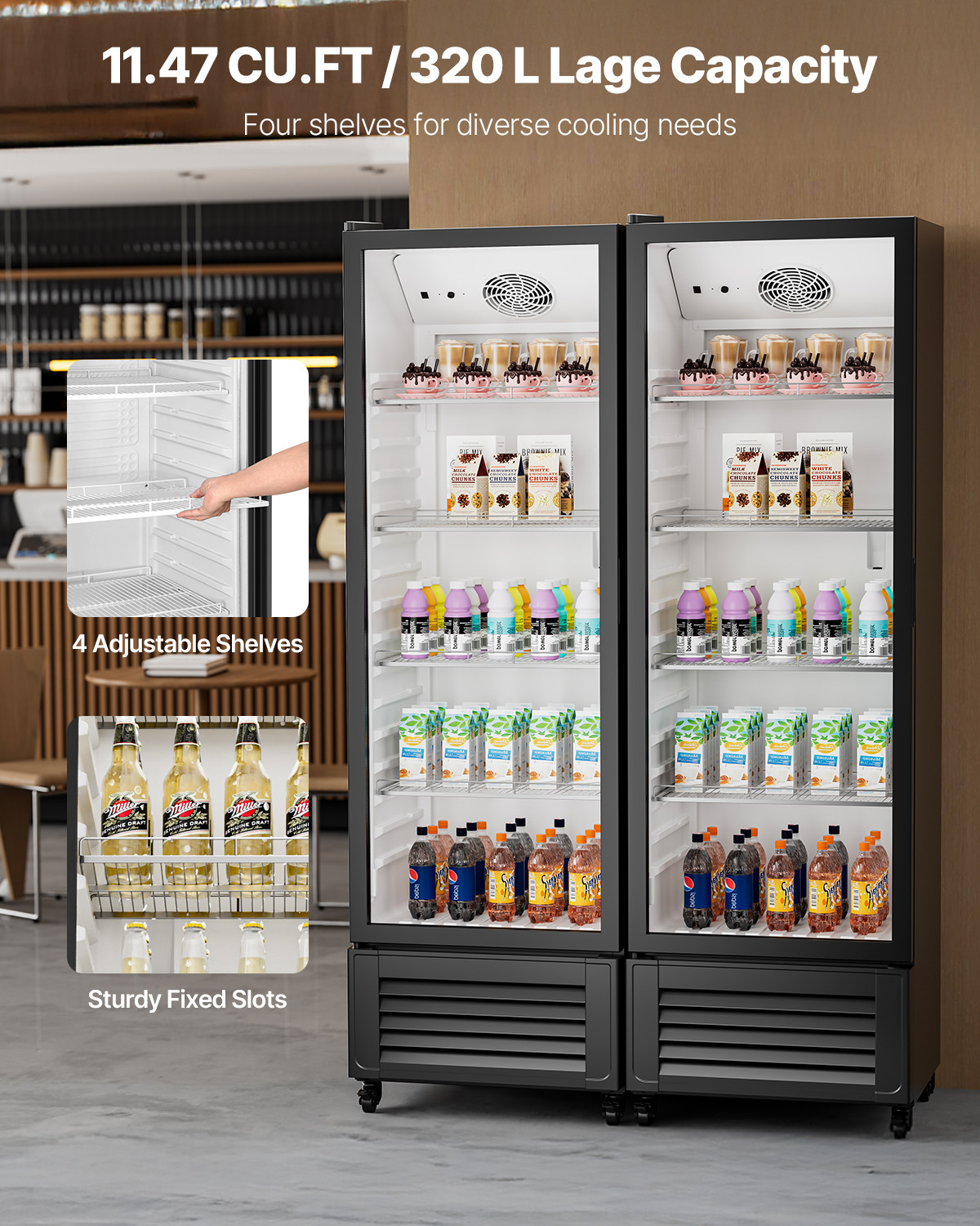 VEVOR Commercial Merchandiser Refrigerator 11.47 CU.FT Glass Door Beverage