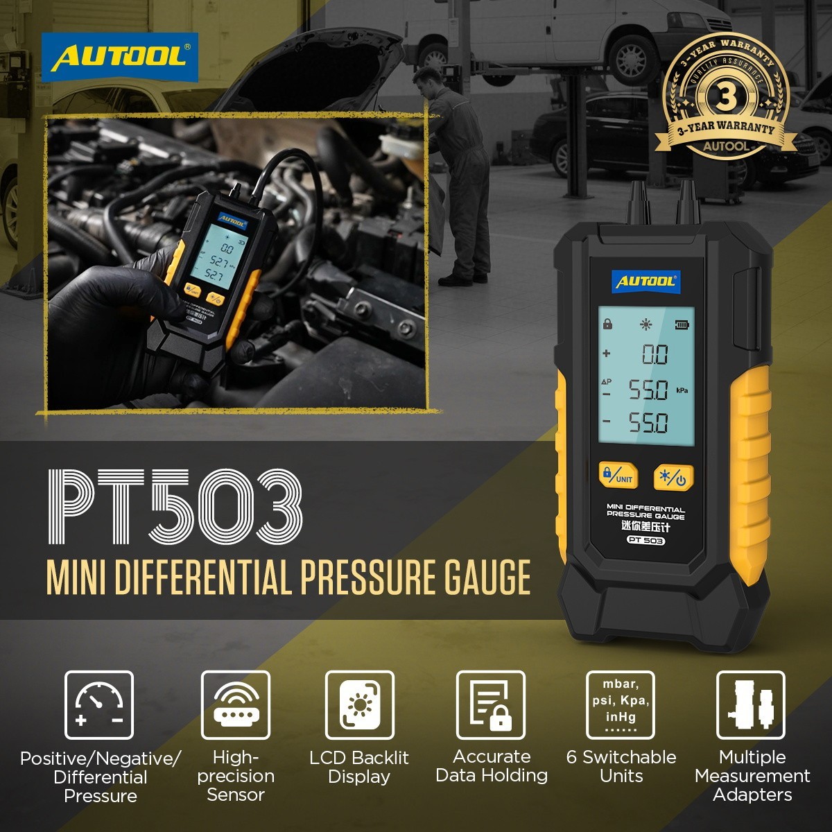 Digital Manometer Portable Differential Gauge Vacuum Pressure Leak Detection