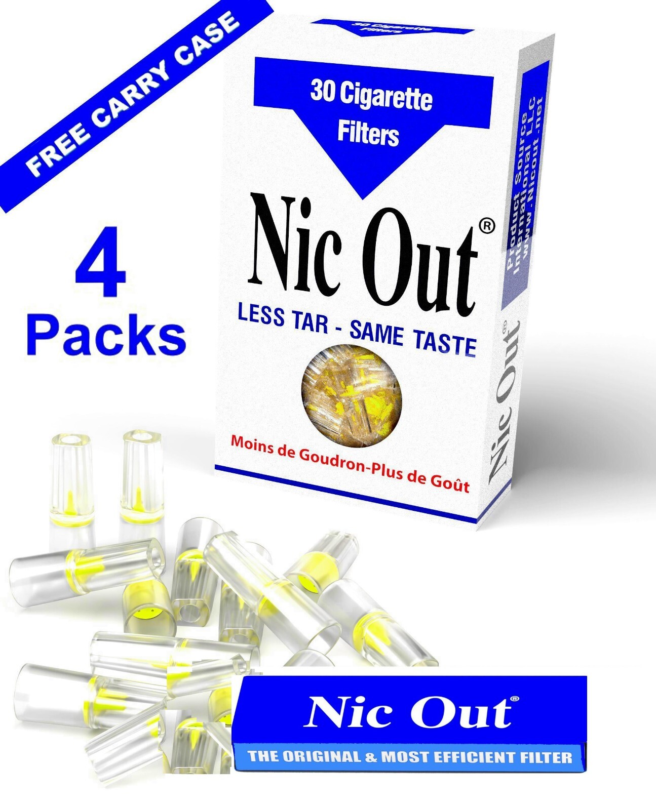 NIC OUT 4 Pks Cigarette Filters 120 Reusable Tips Filter Out Tar&Nic  Free Case