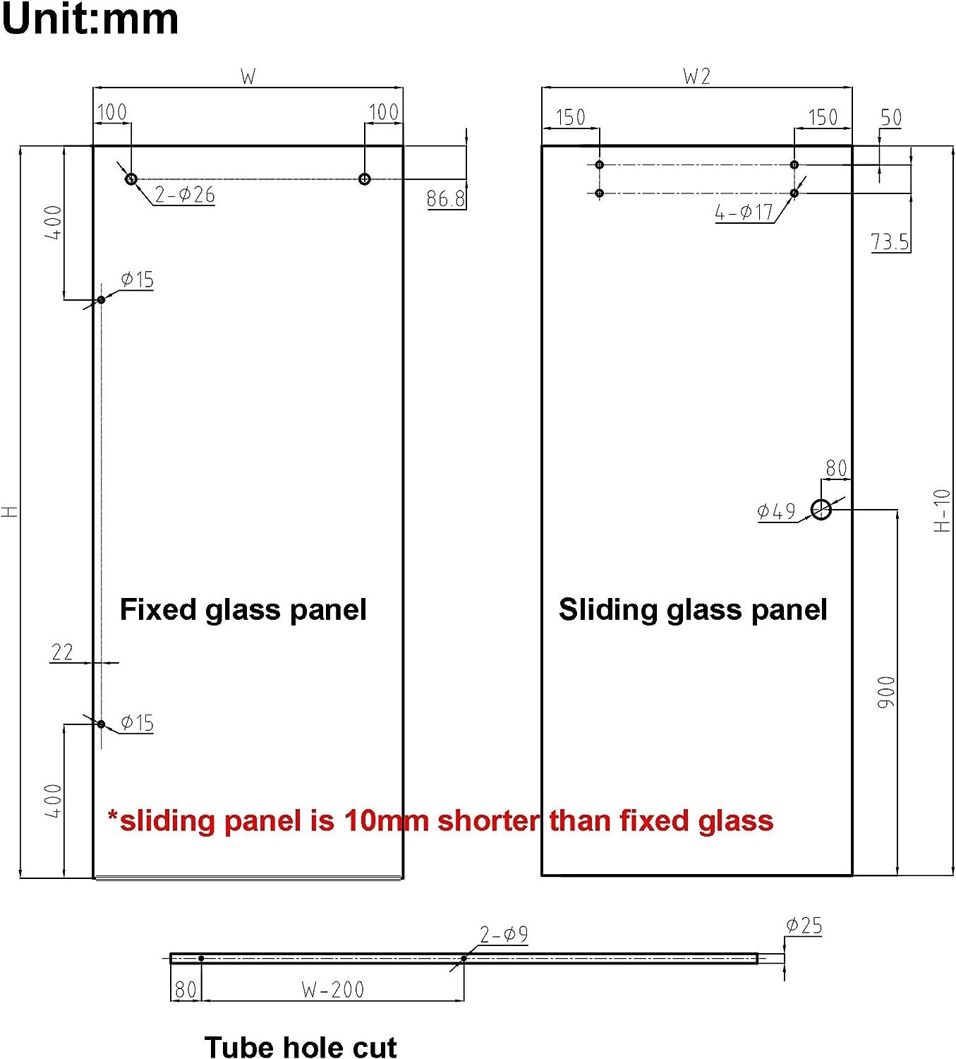 DIYHD Frameless sliding glass shower door track barn shower door hardware kit
