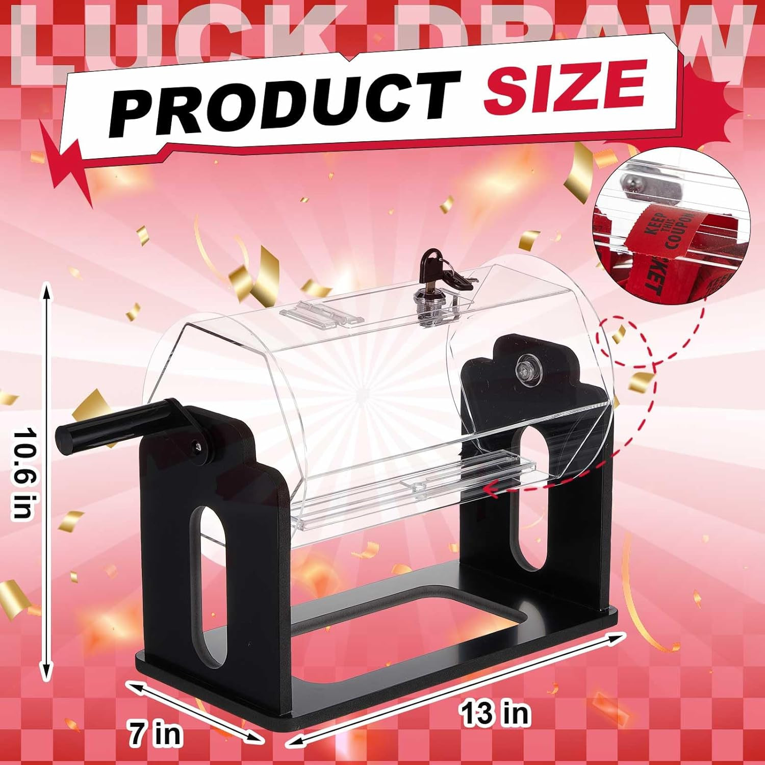 Clear Acrylic Raffle Drum Hexagon Ticket Spinner Box, New