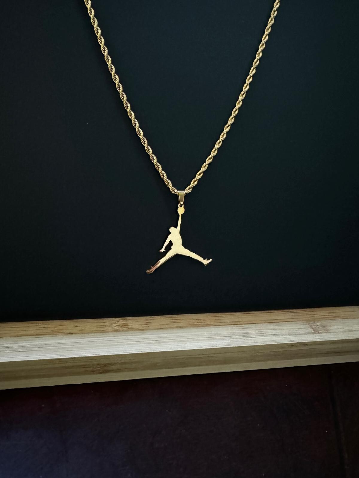 Jordan Jumpman Necklace - Gold Plated - 3mm Rope - 20" Chain - Basketball MJ