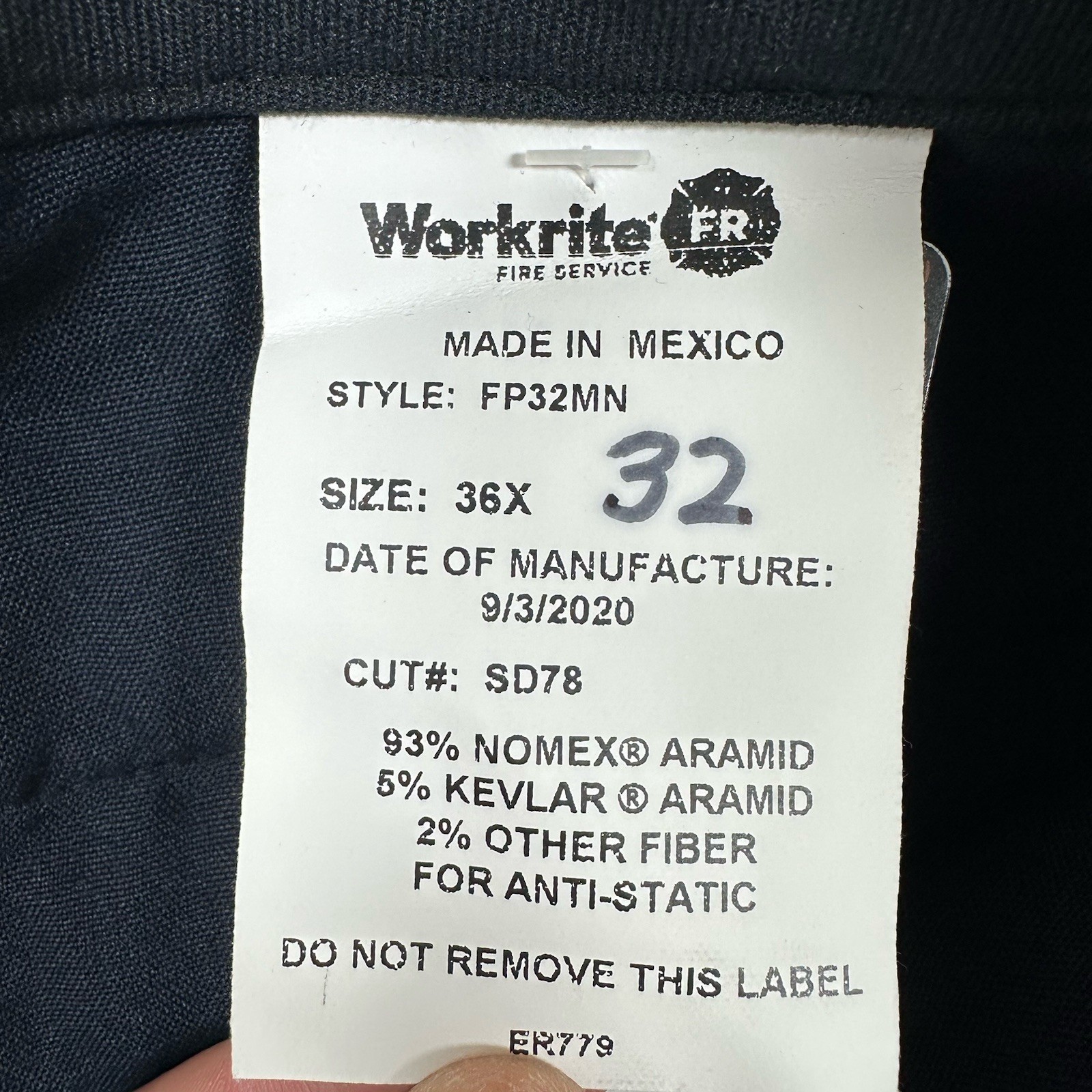 Workrite Pants Mens 36x32 Blue Straight Flame Resistant FR Nomex Fire Service