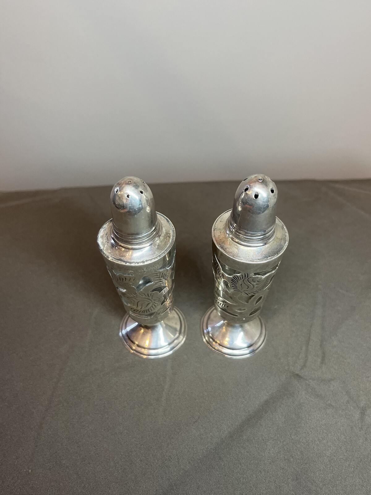 Vintage Mexico Sterling Silver Overlaid Signed D.F GHM Salt and Pepper Shakers