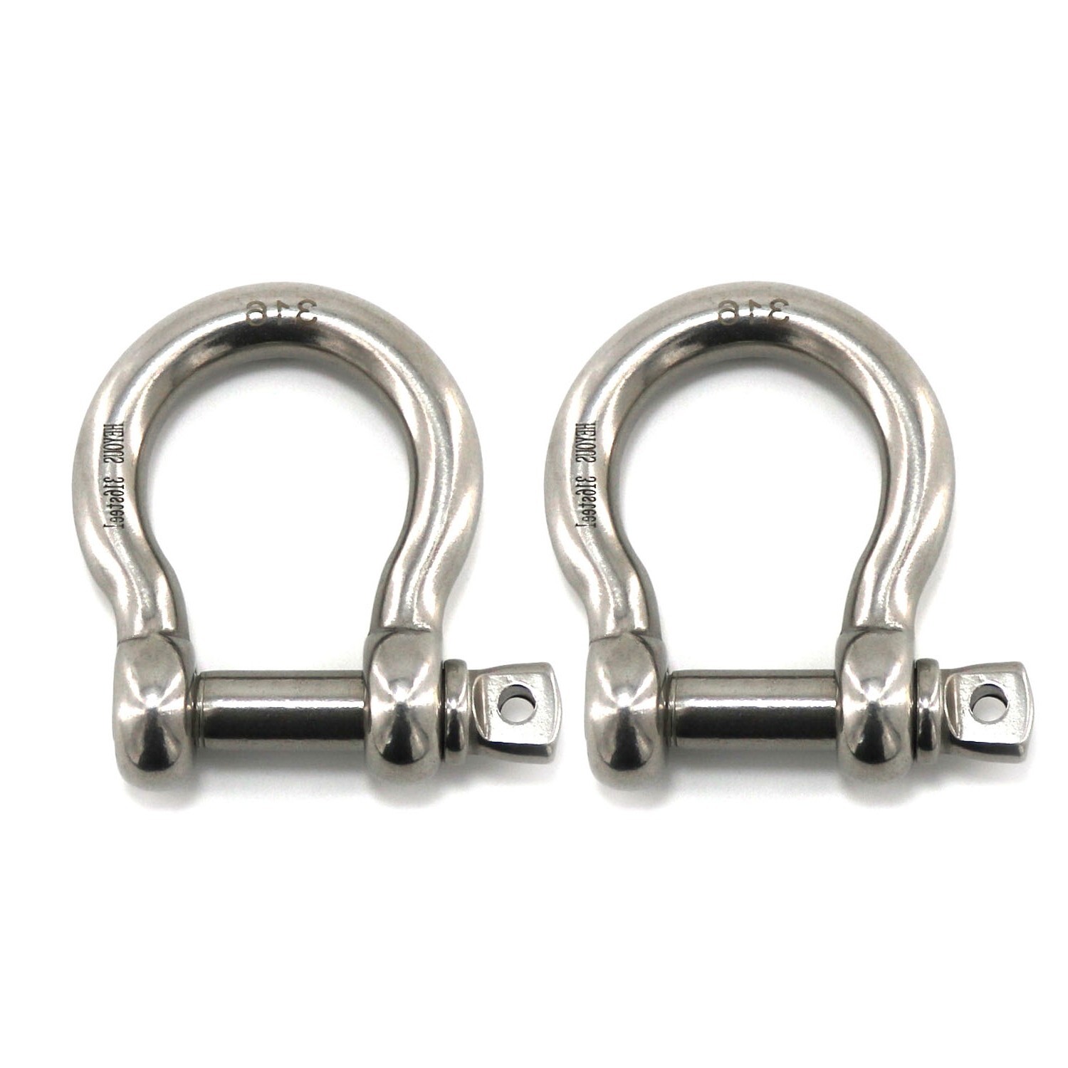 316 Stainless Steel Marine 3/8 in Bow Shackle D Ring, 2-Pack